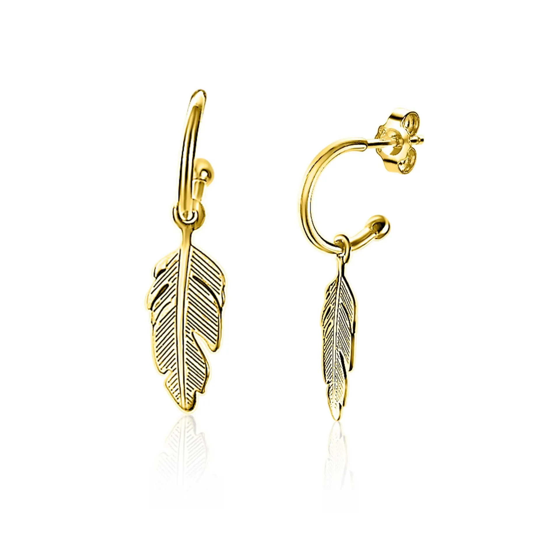 ZINZI zilveren trendy oorsieraden 14K geel verguld veertje ZIO1867G