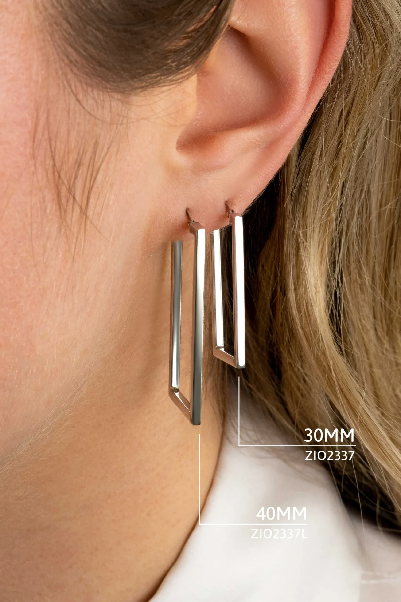 ZINZI zilveren trendy oorringen 30mm in rechthoek vorm buisdikte 2mm ZIO2337