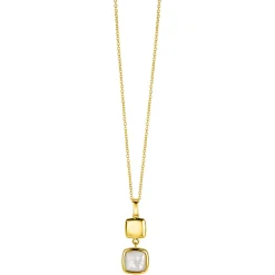 ZINZI zilveren tweezijdige hanger 14K geel verguld vierkant met zwarte onyx en wit parelmoer 30mm ZIH2257G (zonder collier)