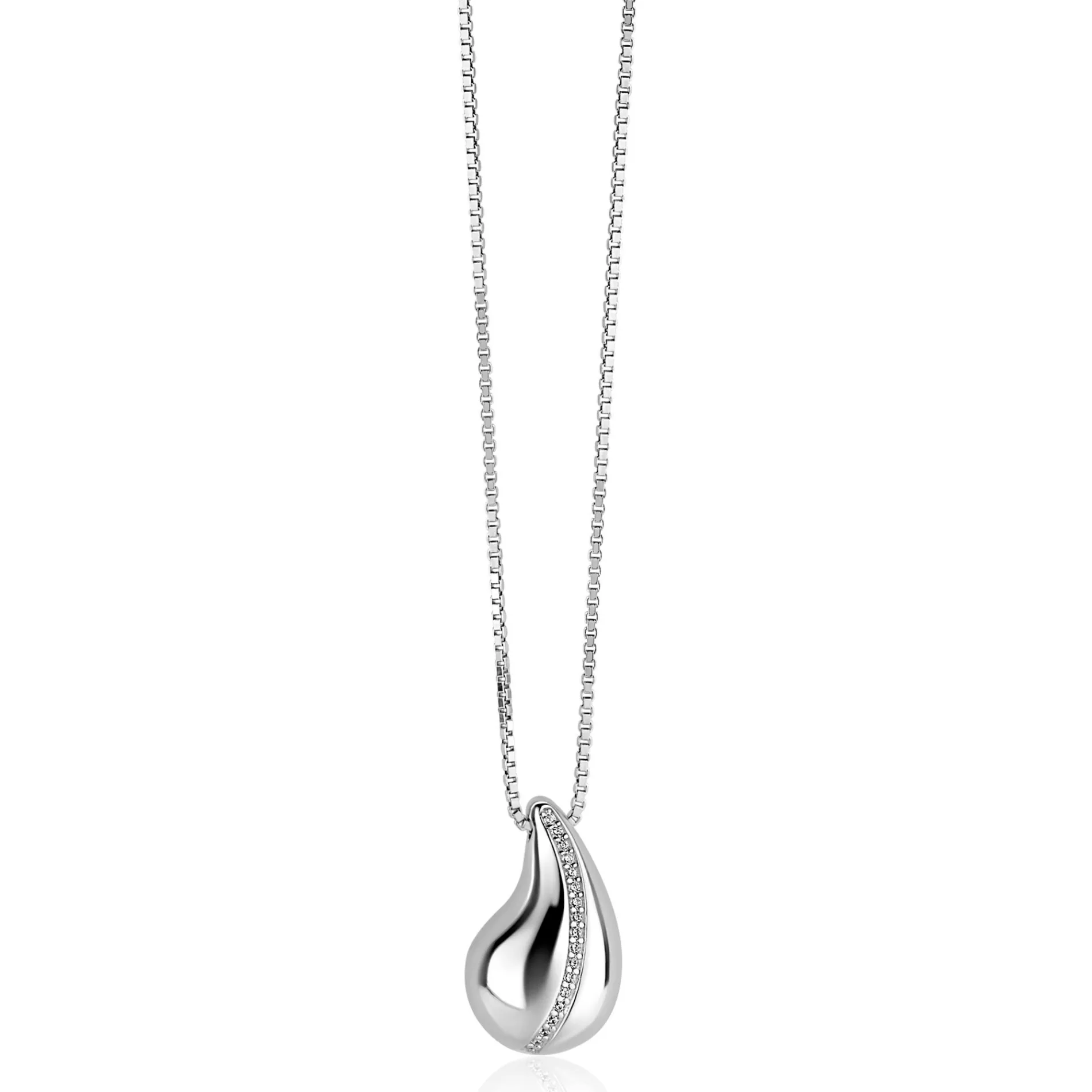 ZINZI zilveren venetiaanse ketting 45-48cm met druppelvormige hanger 20mm, golvende rij witte zirkonia's ZIC2707