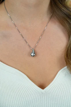 ZINZI zilveren venetiaanse ketting 45-48cm met druppelvormige hanger 20mm, golvende rij witte zirkonia's ZIC2707