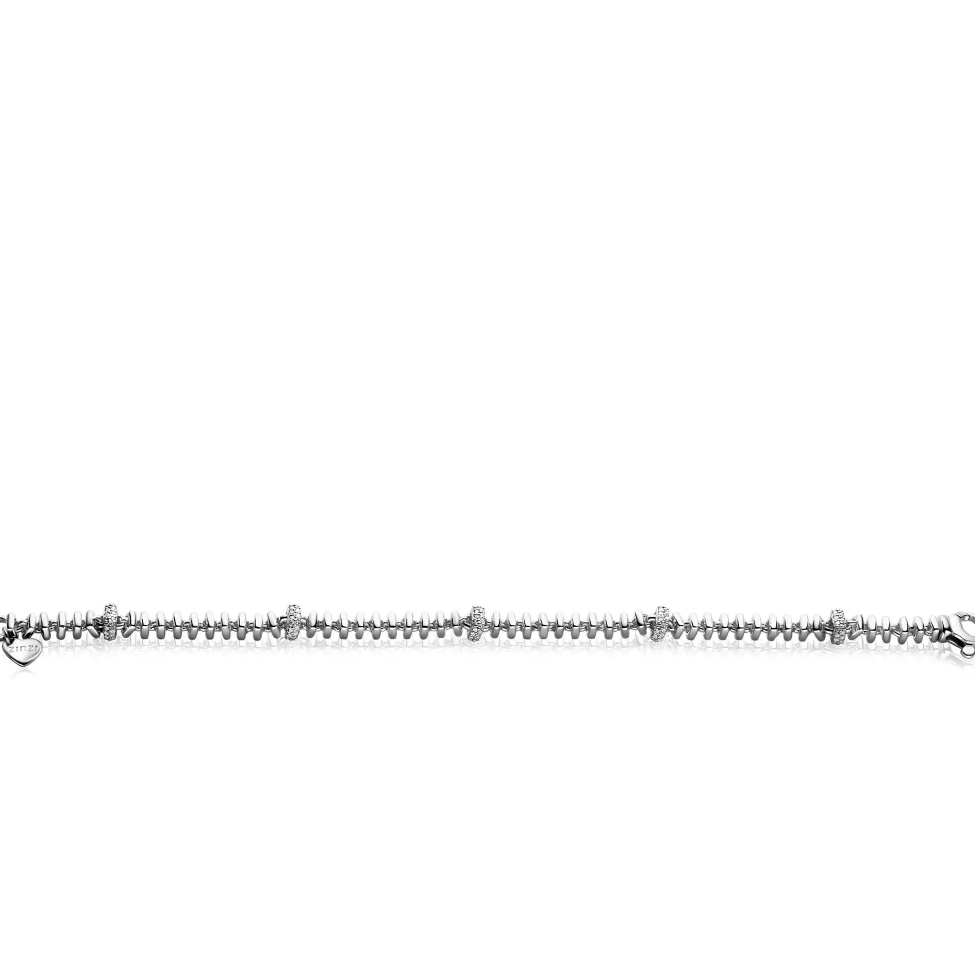ZINZI zilveren vierkante schakel armband 6mm breed afwisselend bezet met witte zirkonia's 19cm ZIA2678