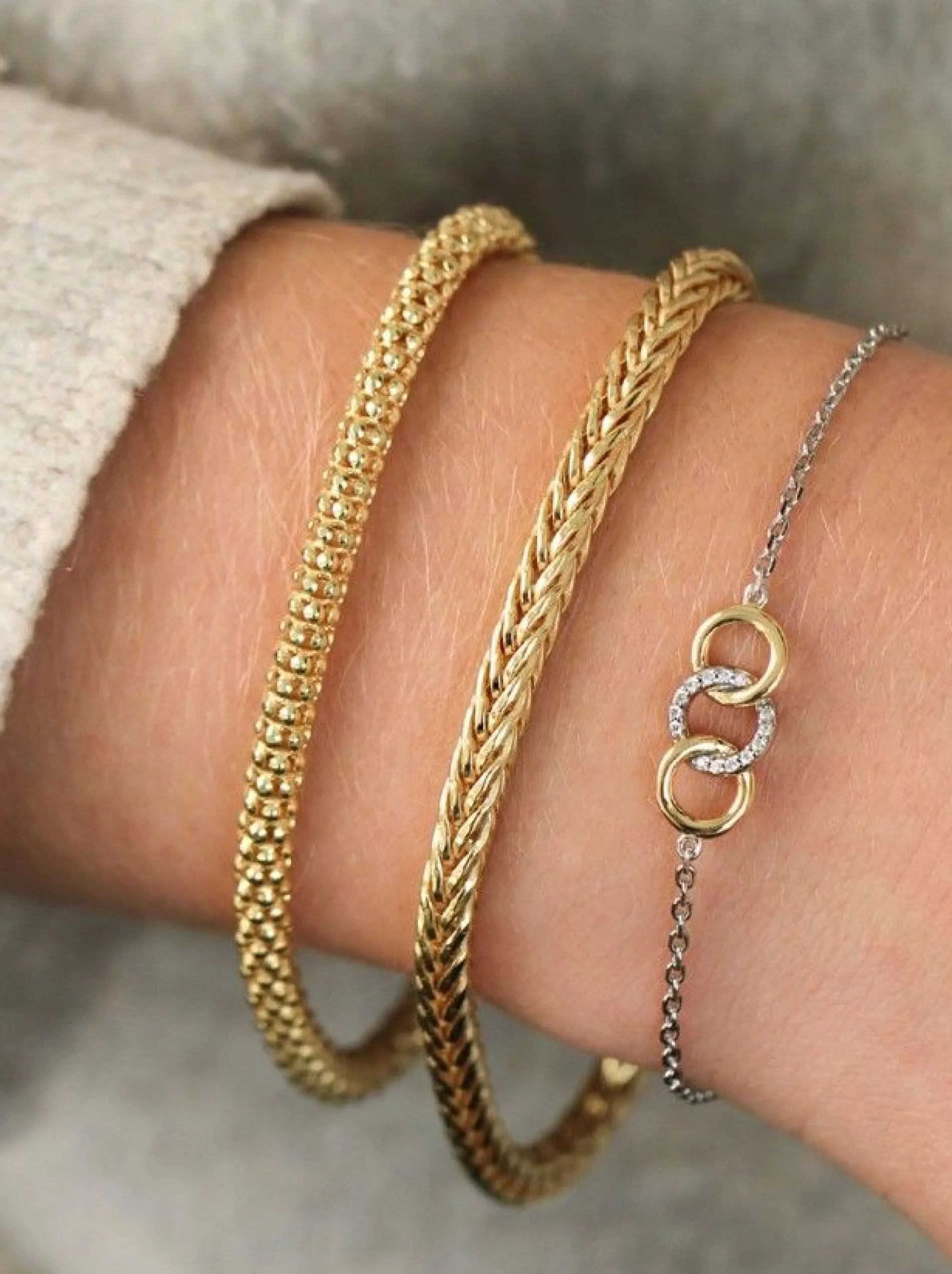 ZINZI zilveren vossenstaart armband 14K geel verguld 4mm breed ZIA1925G