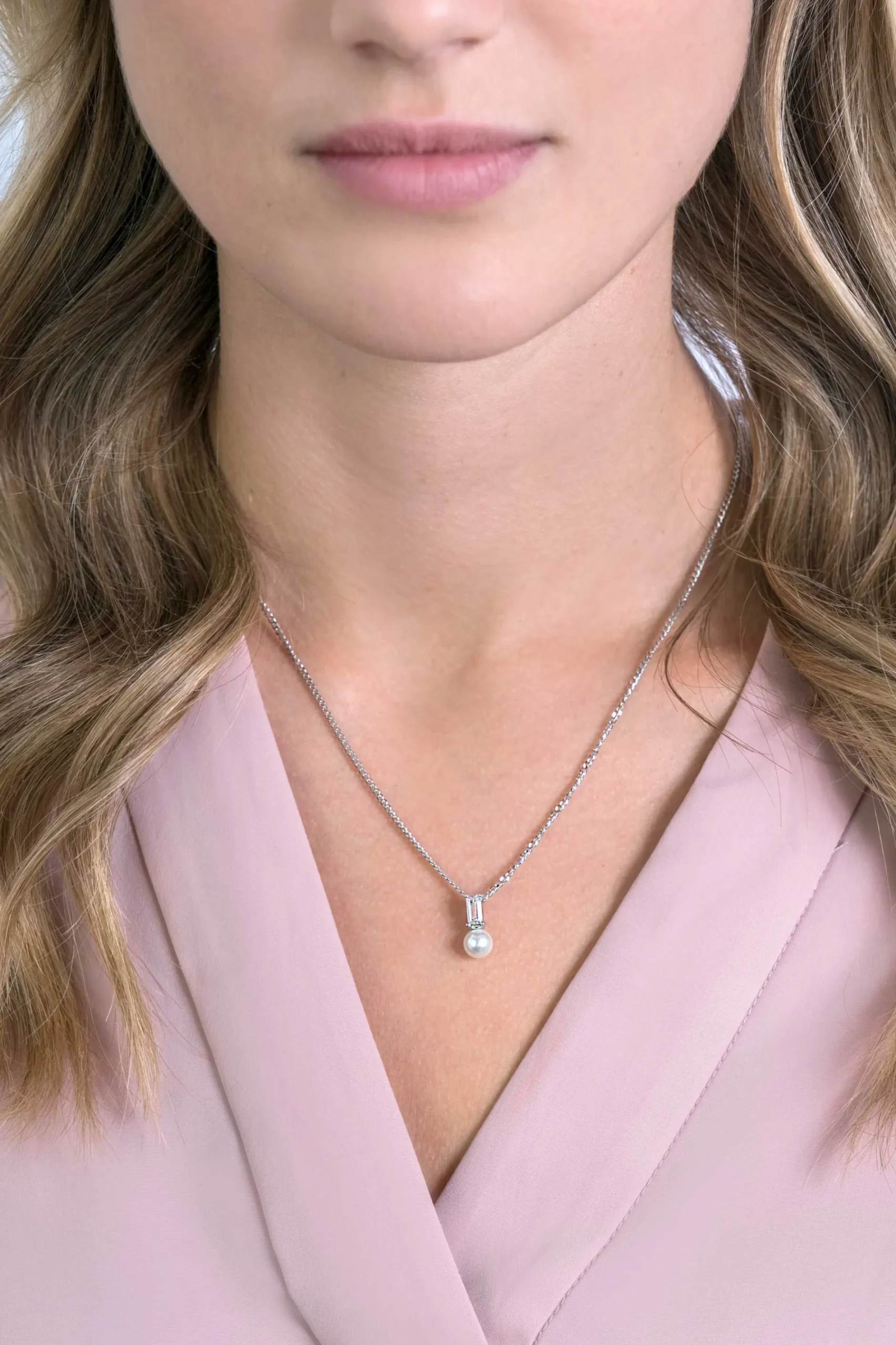 ZINZI zilveren witte parelhanger met witte baquette geslepen zirconia ZIH2135 (zonder collier)