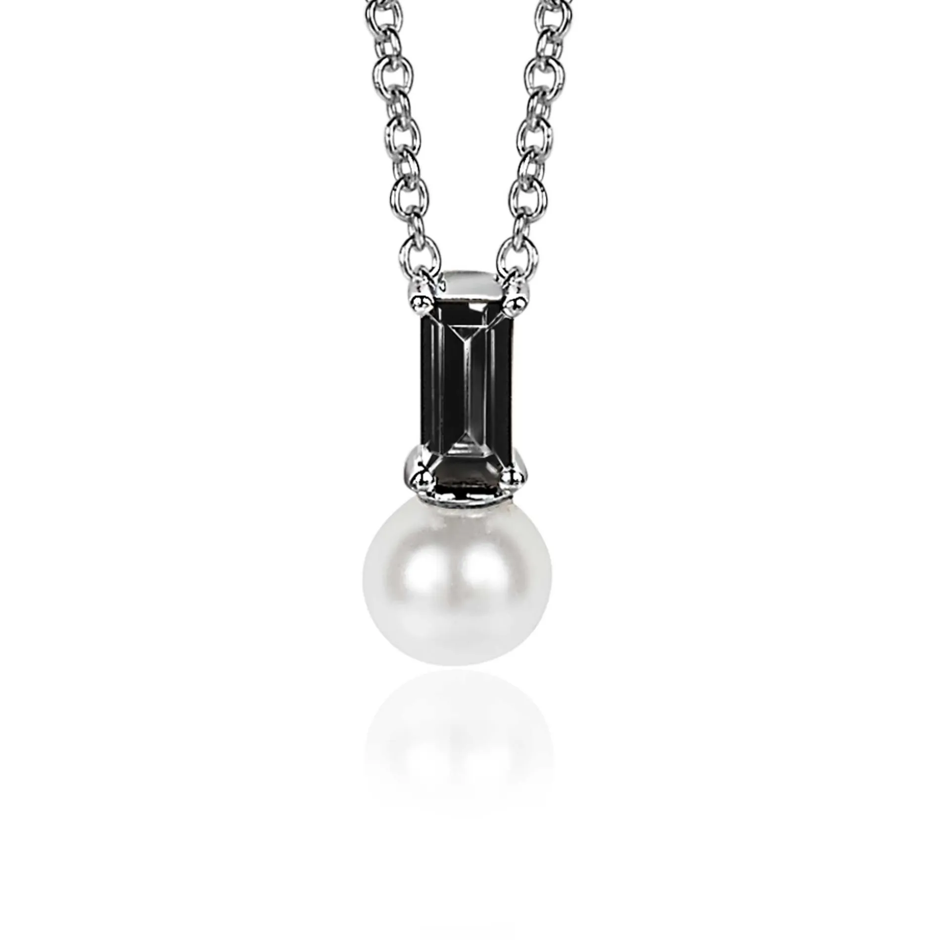 ZINZI zilveren witte parelhanger met zwarte baquette geslepen zirconia ZIH2135Z (zonder collier)