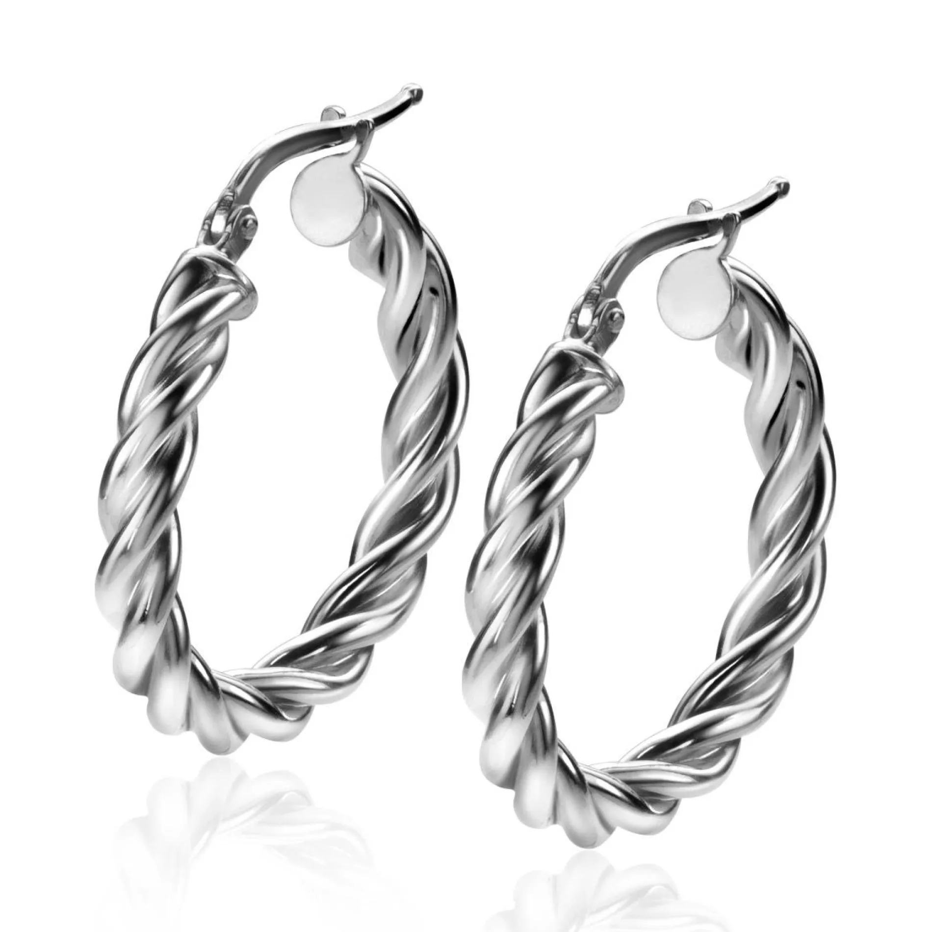ZINZI zilveren wokkel oorringen met gedraaide buis 26x4mm ZIO2281
