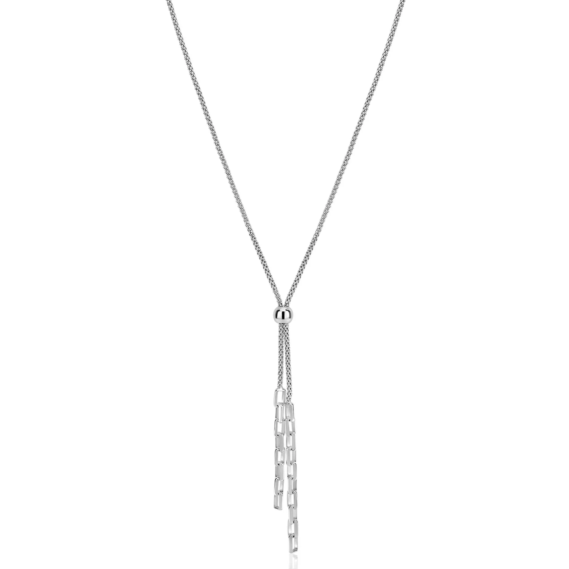 ZINZI zilveren Y-collier 43–46cm met popcorn schakel en twee bungelende kettinkjes ZIC2710