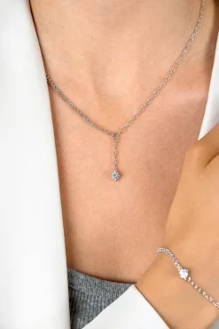 ZINZI zilveren Y-collier met subtiele schakels, bungelend witte ronde zirkonia 42-45cm ZIC2660